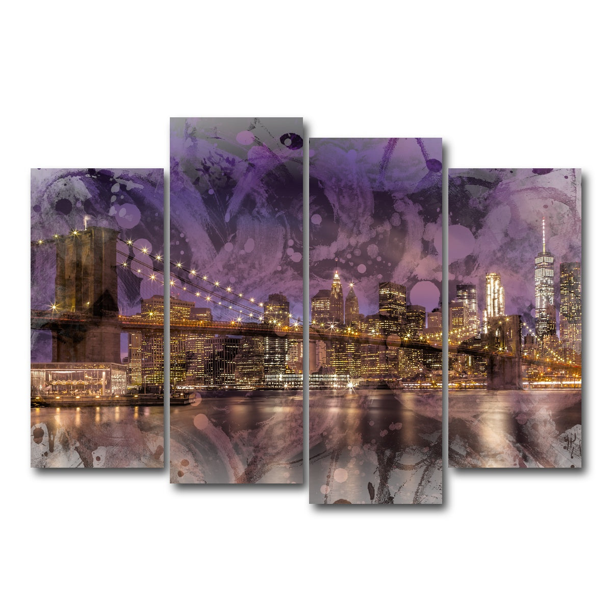 AUTO-MOCKUP WHITE | Modern Art BROOKLYN BRIDGE Sunset | 4 Piece | Gallery Wrap Canvas | group=4_normal