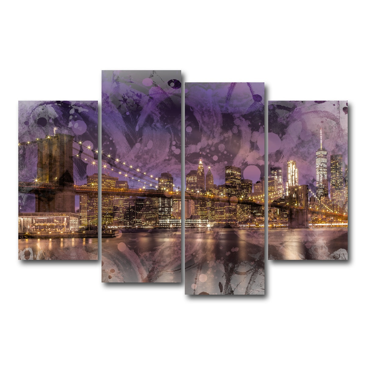 AUTO-MOCKUP WHITE | Modern Art BROOKLYN BRIDGE Sunset | 4 Piece | Gallery Wrap Canvas | group=4_short