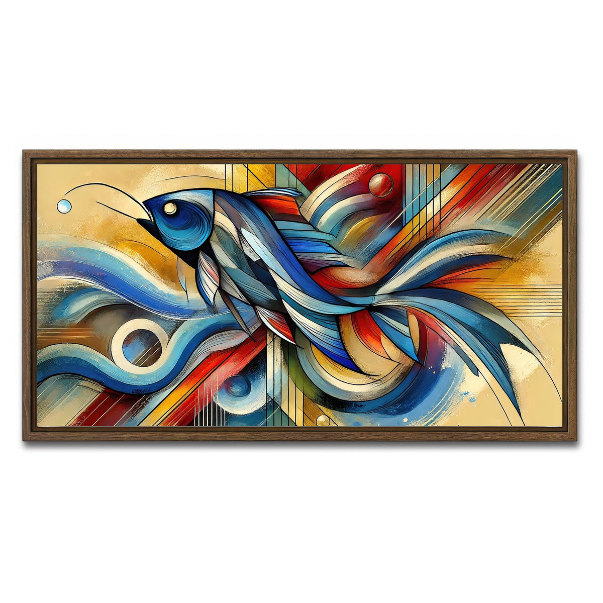 AUTO-MOCKUP WHITE | Modern Fish Art | 1 Piece | Walnut Framed Canvas | group=2x1