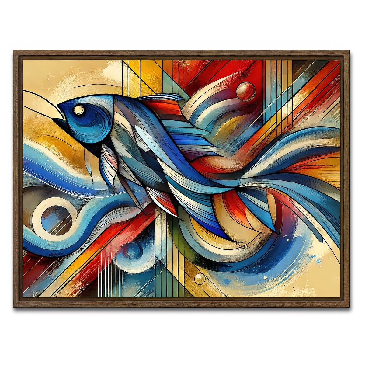 AUTO-MOCKUP WHITE | Modern Fish Art | 1 Piece | Walnut Framed Canvas | group=4x3