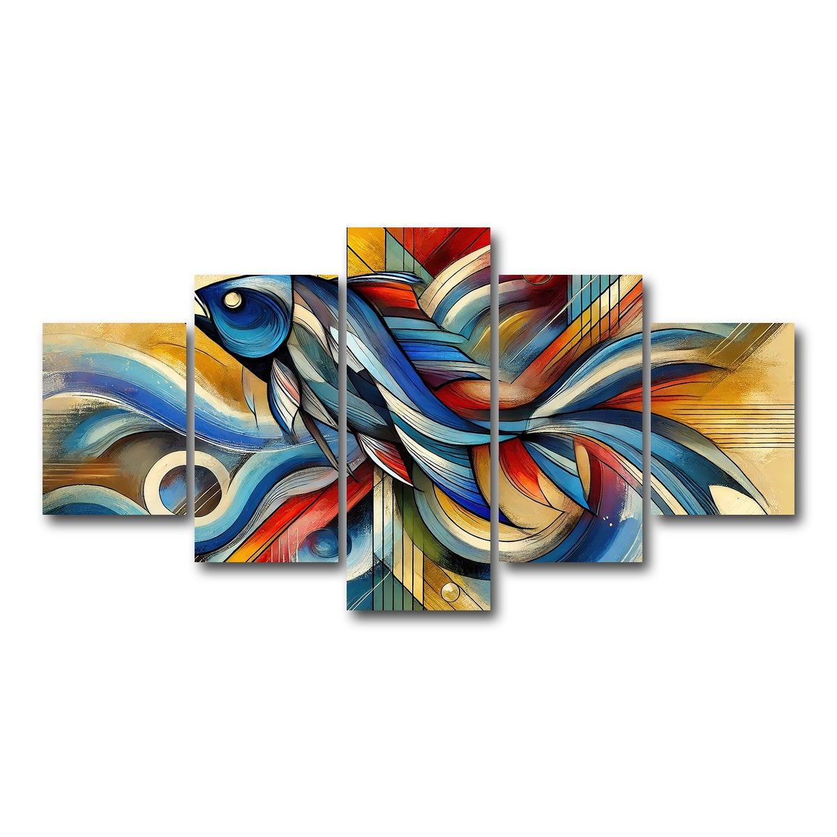 AUTO-MOCKUP WHITE | Modern Fish Art | 5 Piece | Gallery Wrap Canvas | group=5_short