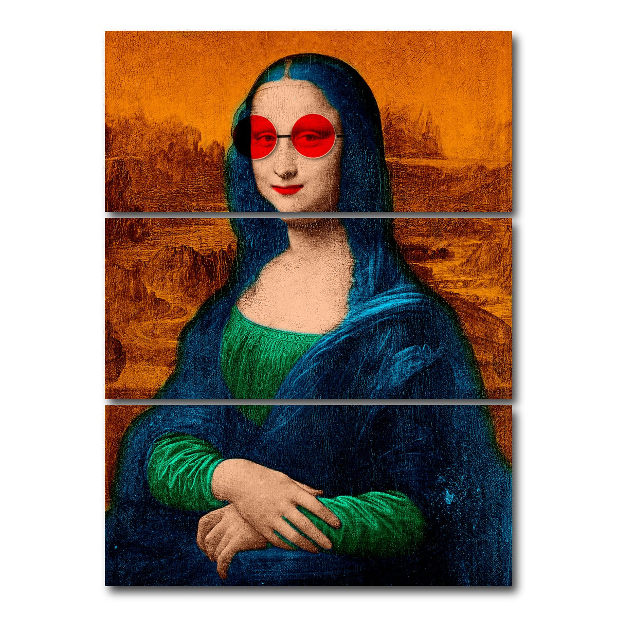 AUTO-MOCKUP WHITE | Mona Lisa Glasses Wall Art | 3 Piece | Gallery Wrapped | group=8x18_stacked