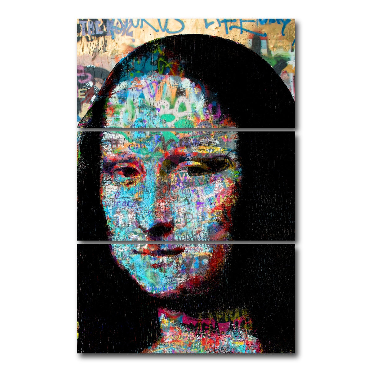AUTO-MOCKUP WHITE | Mona Lisa Heavy Graffiti | 3 Piece | Gallery Wrap Canvas | group=12x24_stacked