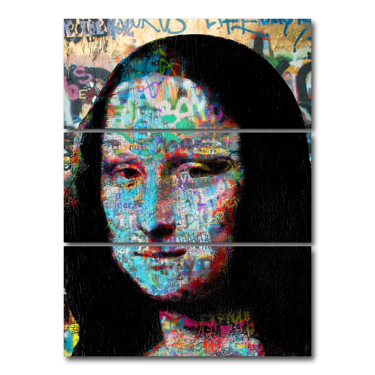 AUTO-MOCKUP WHITE | Mona Lisa Heavy Graffiti | 3 Piece | Gallery Wrap Canvas | group=8x18_stacked