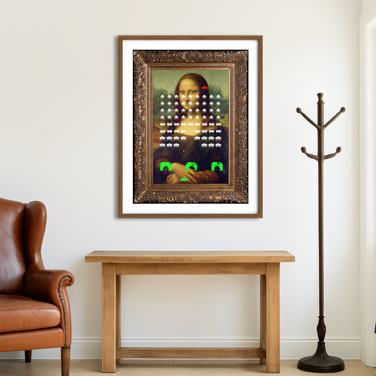 AUTO-MOCKUP ROOM | Mona Lisa Space Invaders Wall Art