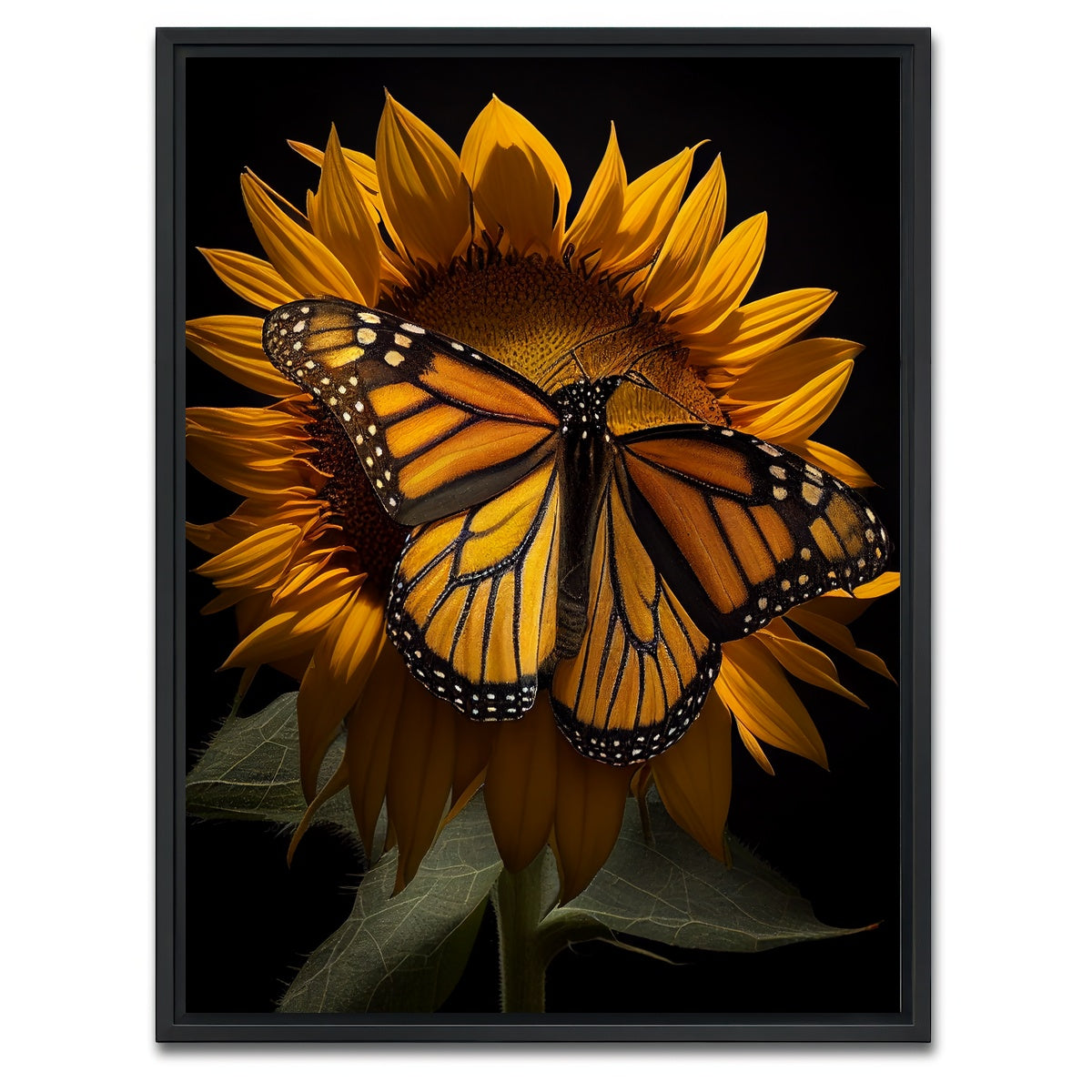 AUTO-MOCKUP WHITE | Monarch Butterfly and Sunflower | 1 Piece | Black Framed Canvas | group=3x4