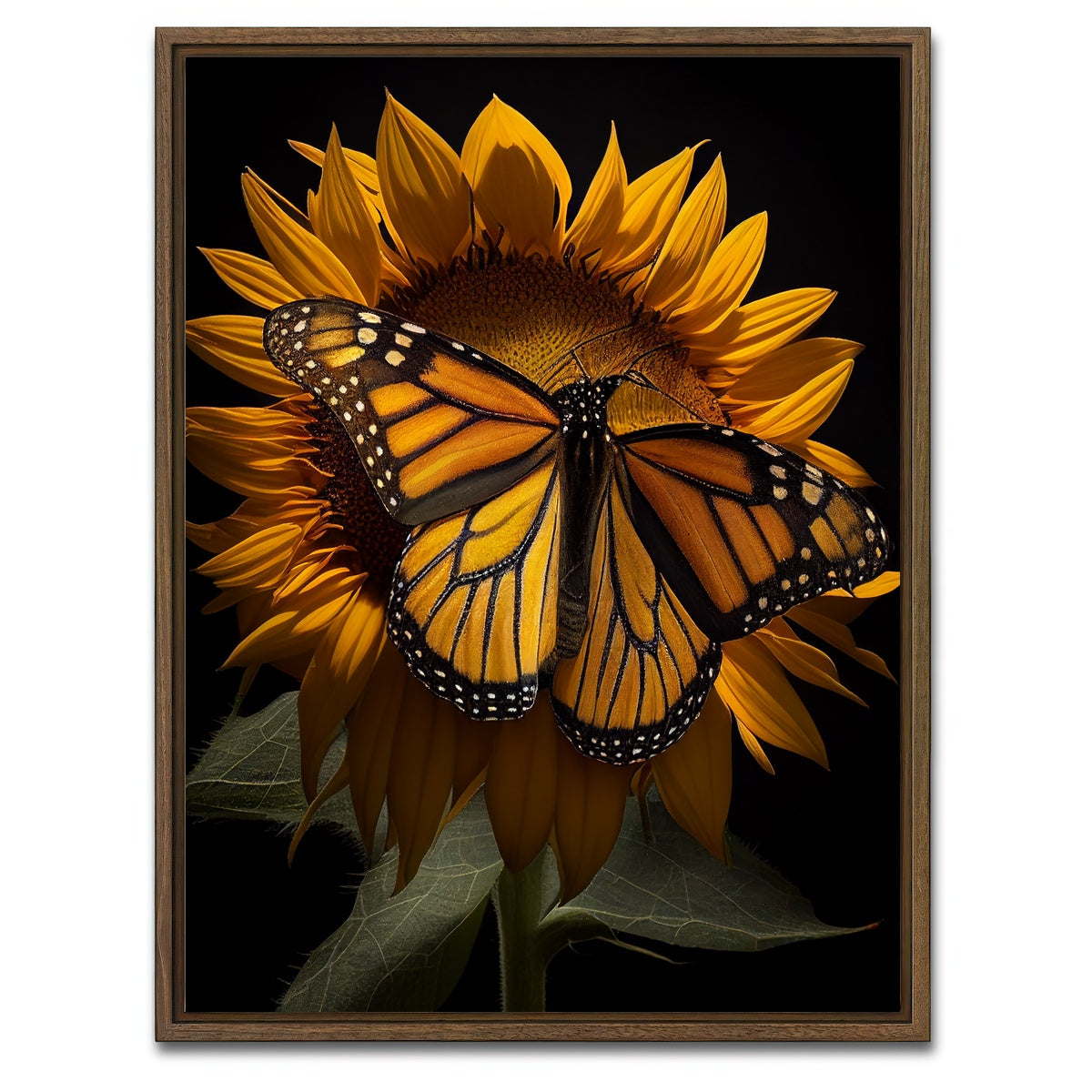 AUTO-MOCKUP WHITE | Monarch Butterfly and Sunflower | 1 Piece | Walnut Framed Canvas | group=3x4