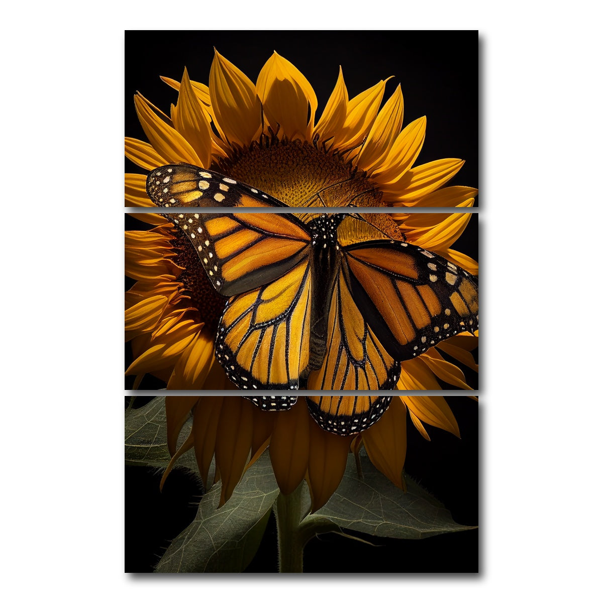 AUTO-MOCKUP WHITE | Monarch Butterfly and Sunflower | 3 Piece | Gallery Wrap Canvas | group=12x24_stacked