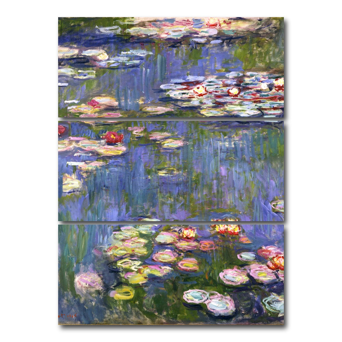 AUTO-MOCKUP WHITE | Monet Water Lilies | 3 Piece | Gallery Wrap Canvas | group=8x18_stacked