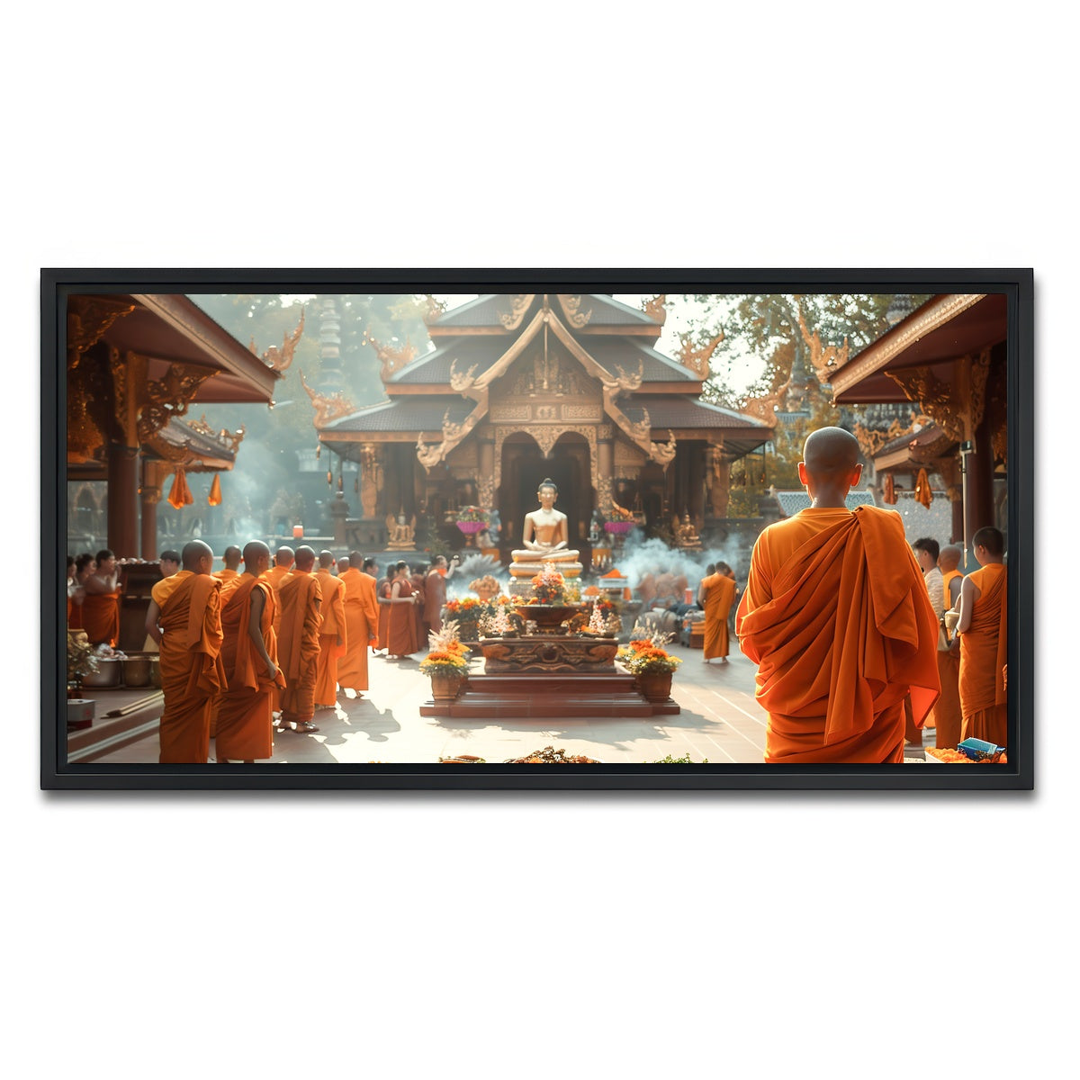 AUTO-MOCKUP WHITE | Monks in saffron robes | 1 Piece | Black Framed Canvas | group=2x1