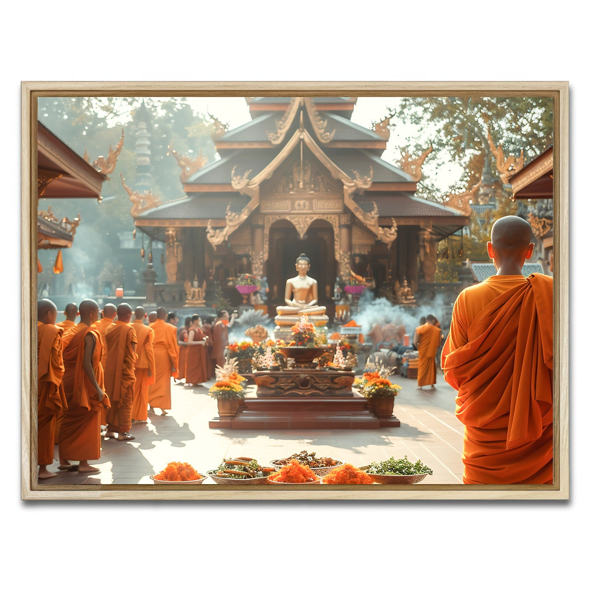 AUTO-MOCKUP WHITE | Monks in saffron robes | 1 Piece | Natural Framed Canvas | group=4x3
