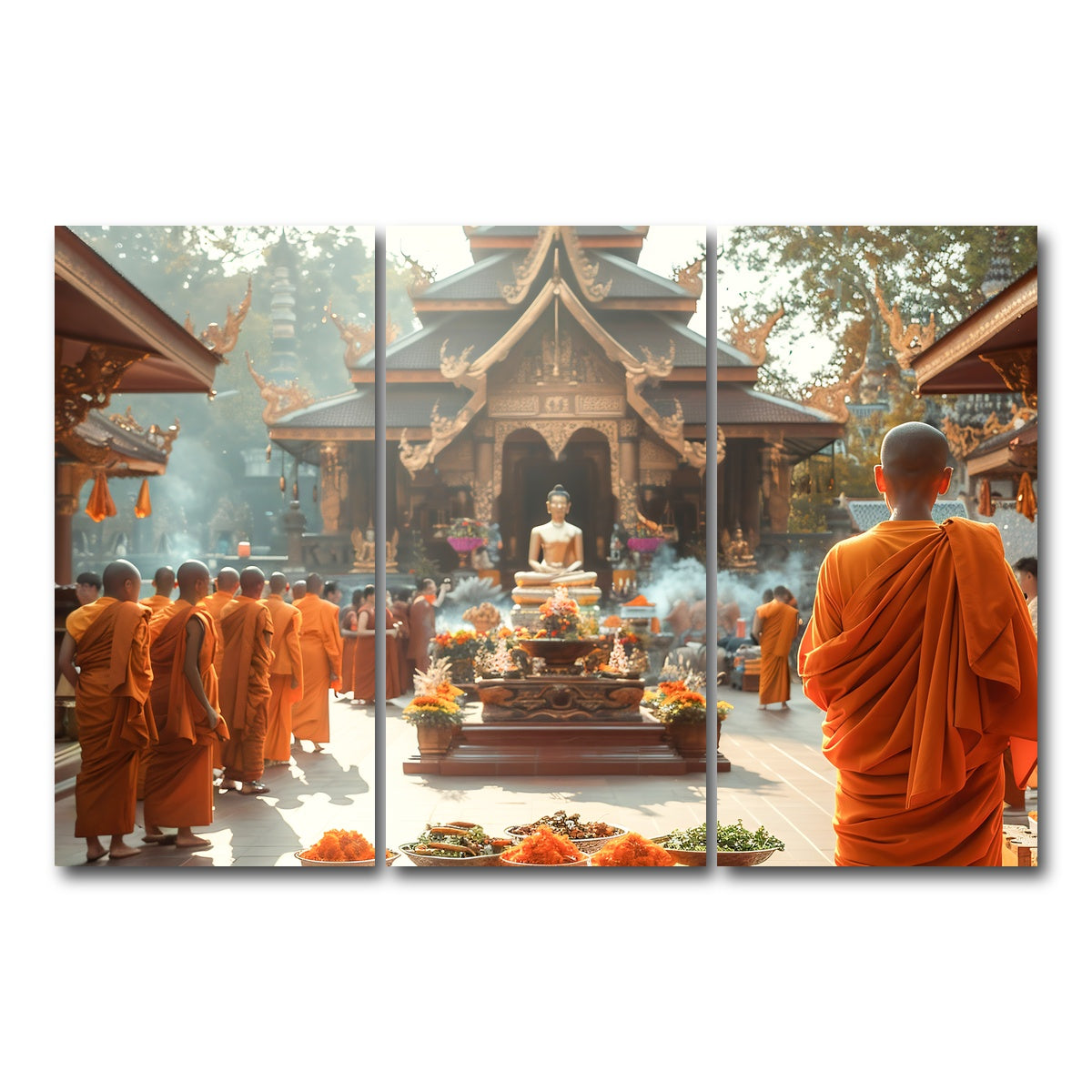 AUTO-MOCKUP WHITE | Monks in saffron robes | 3 Piece | Gallery Wrap Canvas | group=12x24
