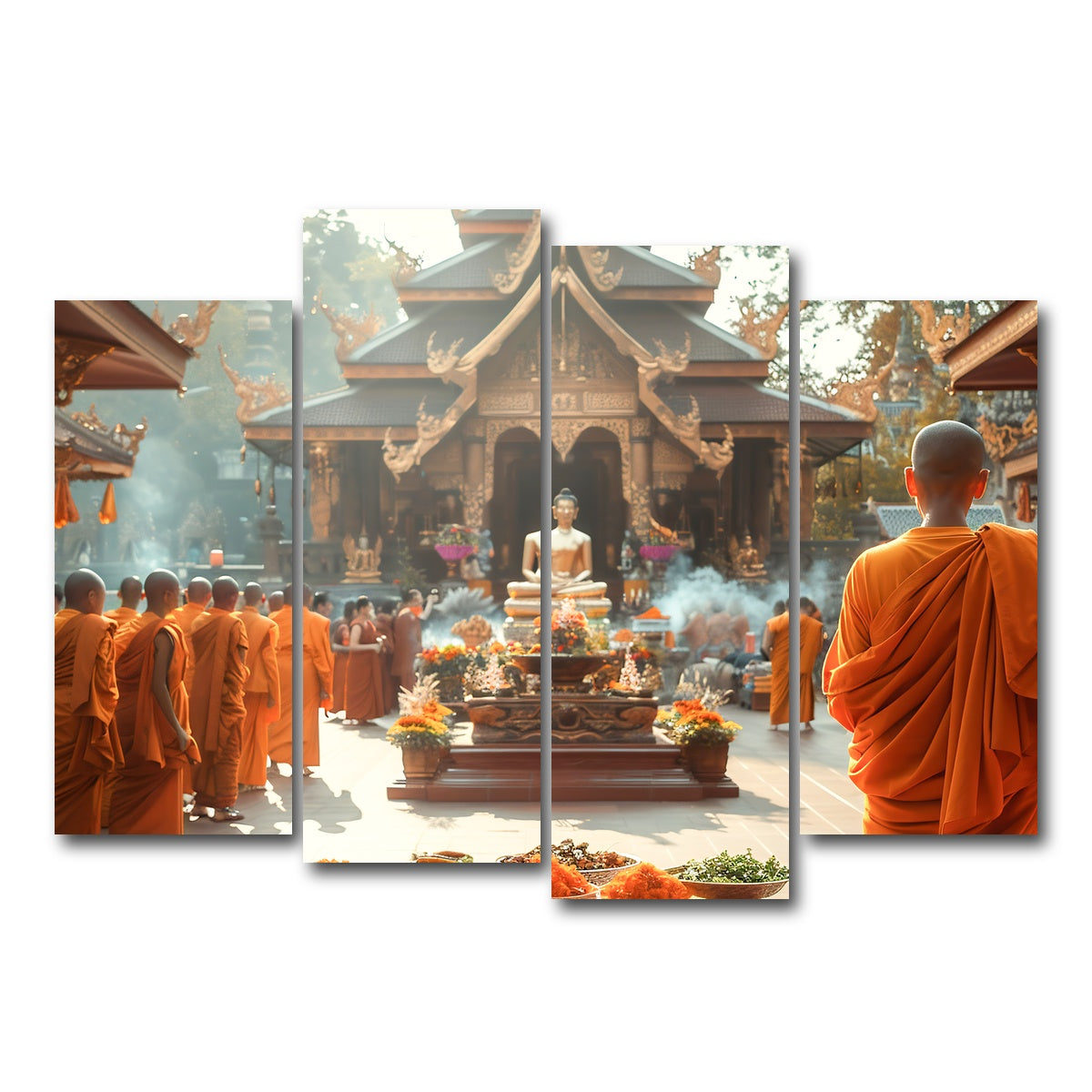 AUTO-MOCKUP WHITE | Monks in saffron robes | 4 Piece | Gallery Wrap Canvas | group=4_normal