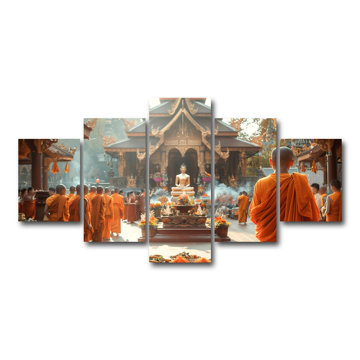 AUTO-MOCKUP WHITE | Monks in saffron robes | 5 Piece | Gallery Wrap Canvas | group=5_short