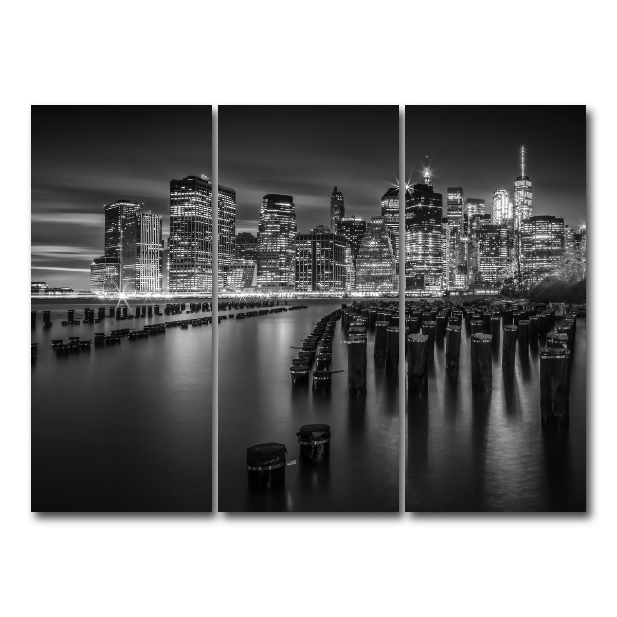 AUTO-MOCKUP WHITE | Monochrome Manhattan Skyline at Sunset | 3 Piece | Gallery Wrap Canvas | group=8x18