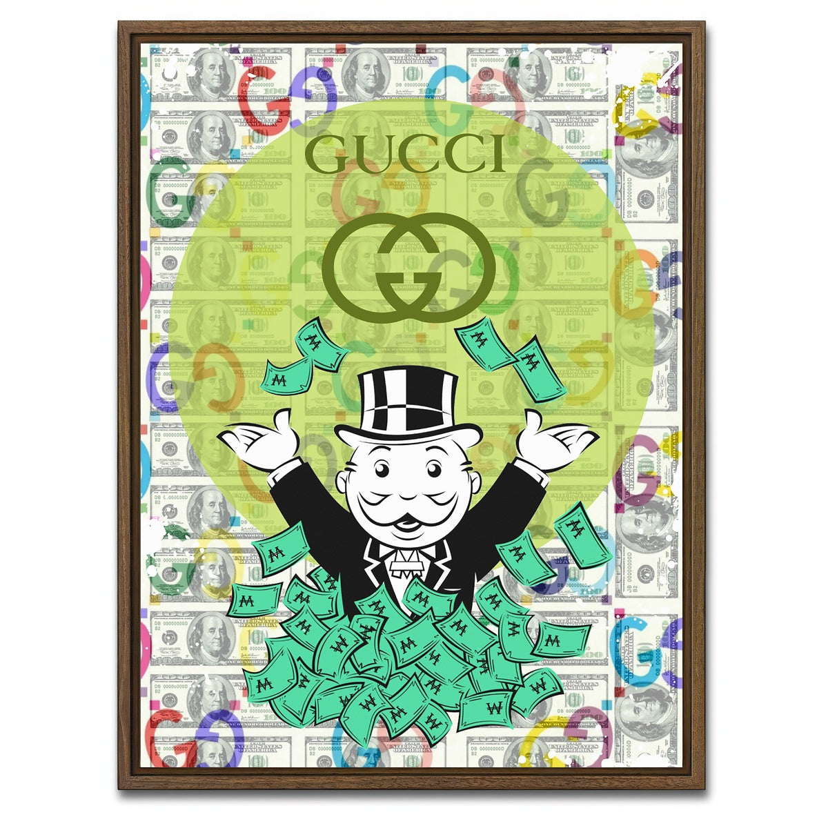 AUTO-MOCKUP WHITE | Monopoly Money GUCCI | 1 Piece | Walnut Framed Canvas | group=3x4