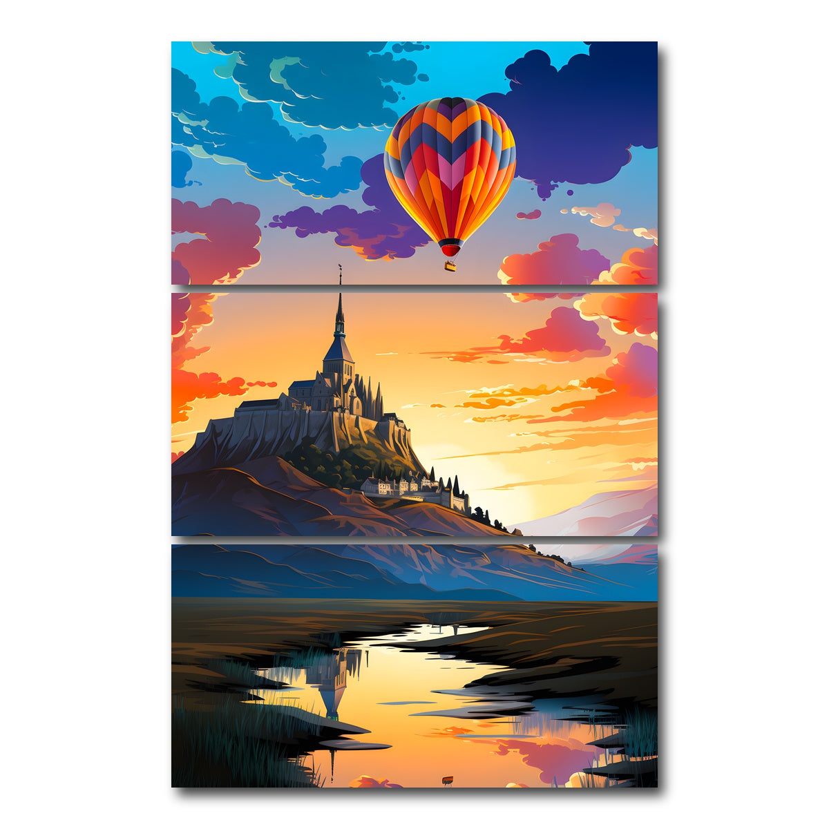 AUTO-MOCKUP WHITE | Mont Saint-Michel | 3 Piece | Gallery Wrap Canvas | group=12x24_stacked