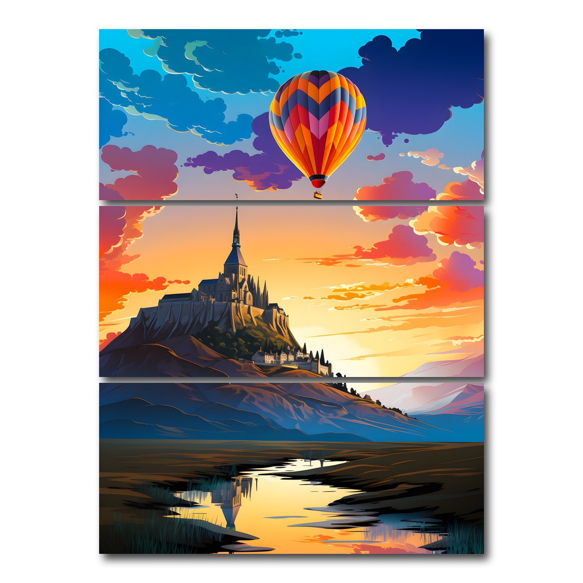 AUTO-MOCKUP WHITE | Mont Saint-Michel | 3 Piece | Gallery Wrap Canvas | group=8x18_stacked