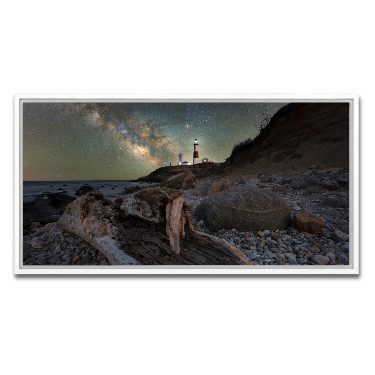 AUTO-MOCKUP WHITE | Montauk NY Driftwood Beach | 1 Piece | White Framed Canvas | group=2x1