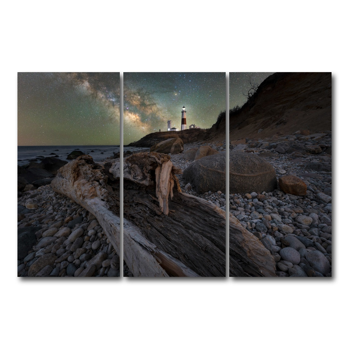 AUTO-MOCKUP WHITE | Montauk NY Driftwood Beach | 3 Piece | Gallery Wrap Canvas | group=12x24