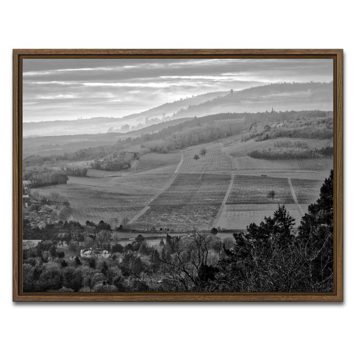 AUTO-MOCKUP WHITE | Moody Hills | 1 Piece | Walnut Framed Canvas | group=4x3