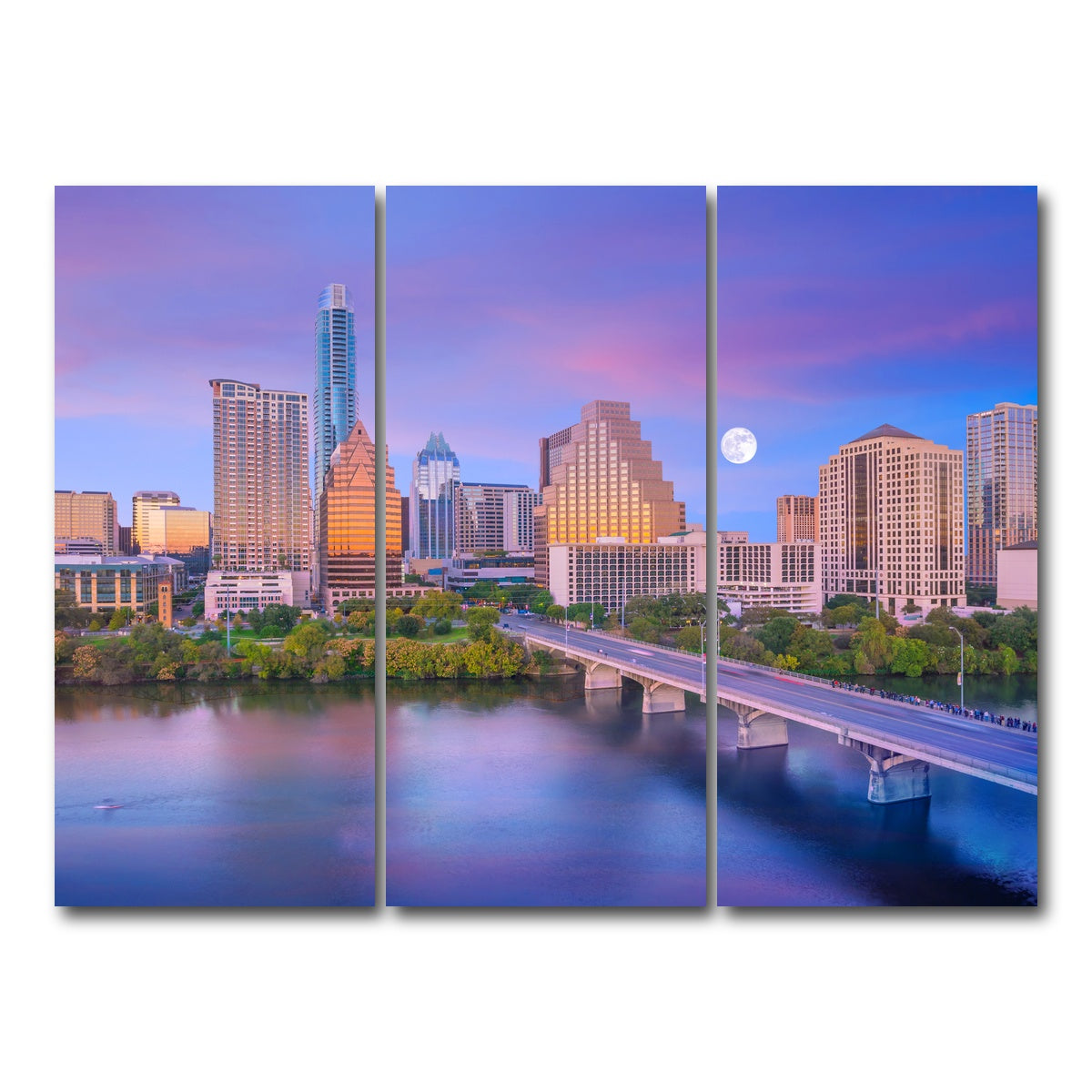 AUTO-MOCKUP WHITE | Moon Over Austin | 3 Piece | Gallery Wrap Canvas | group=8x18