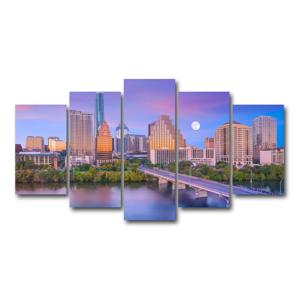 AUTO-MOCKUP WHITE | Moon Over Austin | 5 Piece | Gallery Wrap Canvas | group=5_normal