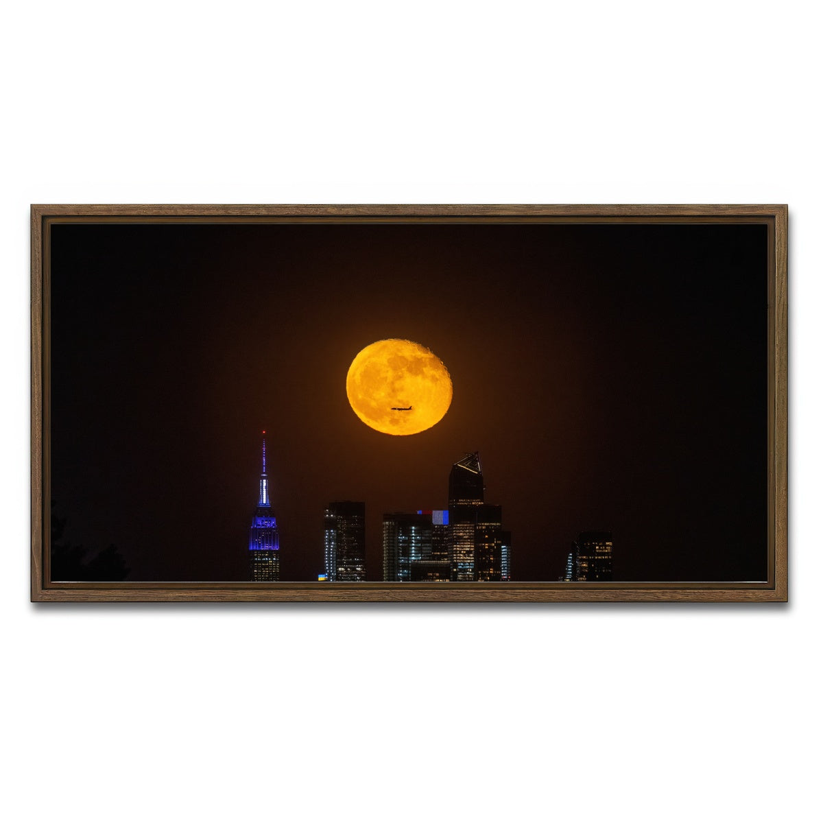AUTO-MOCKUP WHITE | Moon and NYC | 1 Piece | Walnut Framed Canvas | group=2x1
