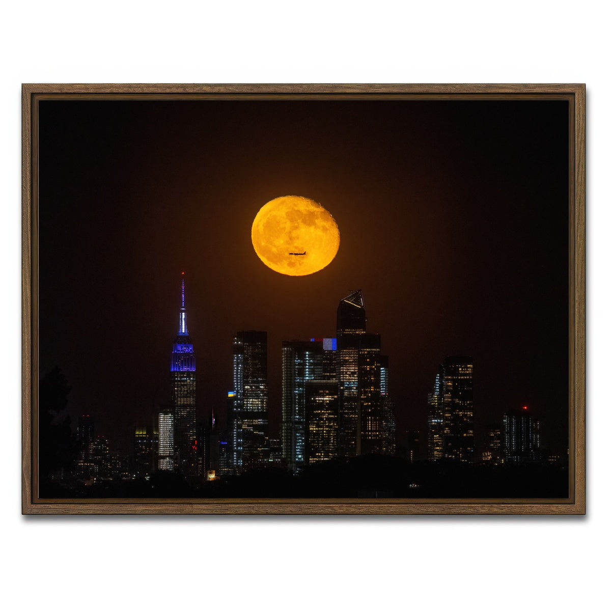 AUTO-MOCKUP WHITE | Moon and NYC | 1 Piece | Walnut Framed Canvas | group=4x3