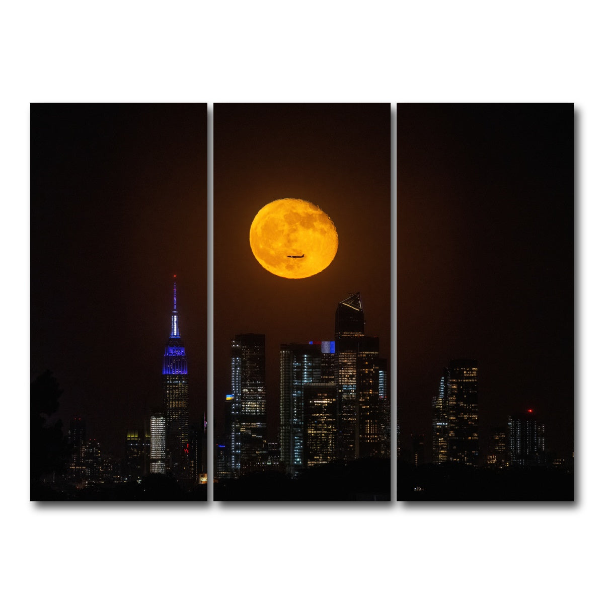 AUTO-MOCKUP WHITE | Moon and NYC | 3 Piece | Gallery Wrap Canvas | group=8x18