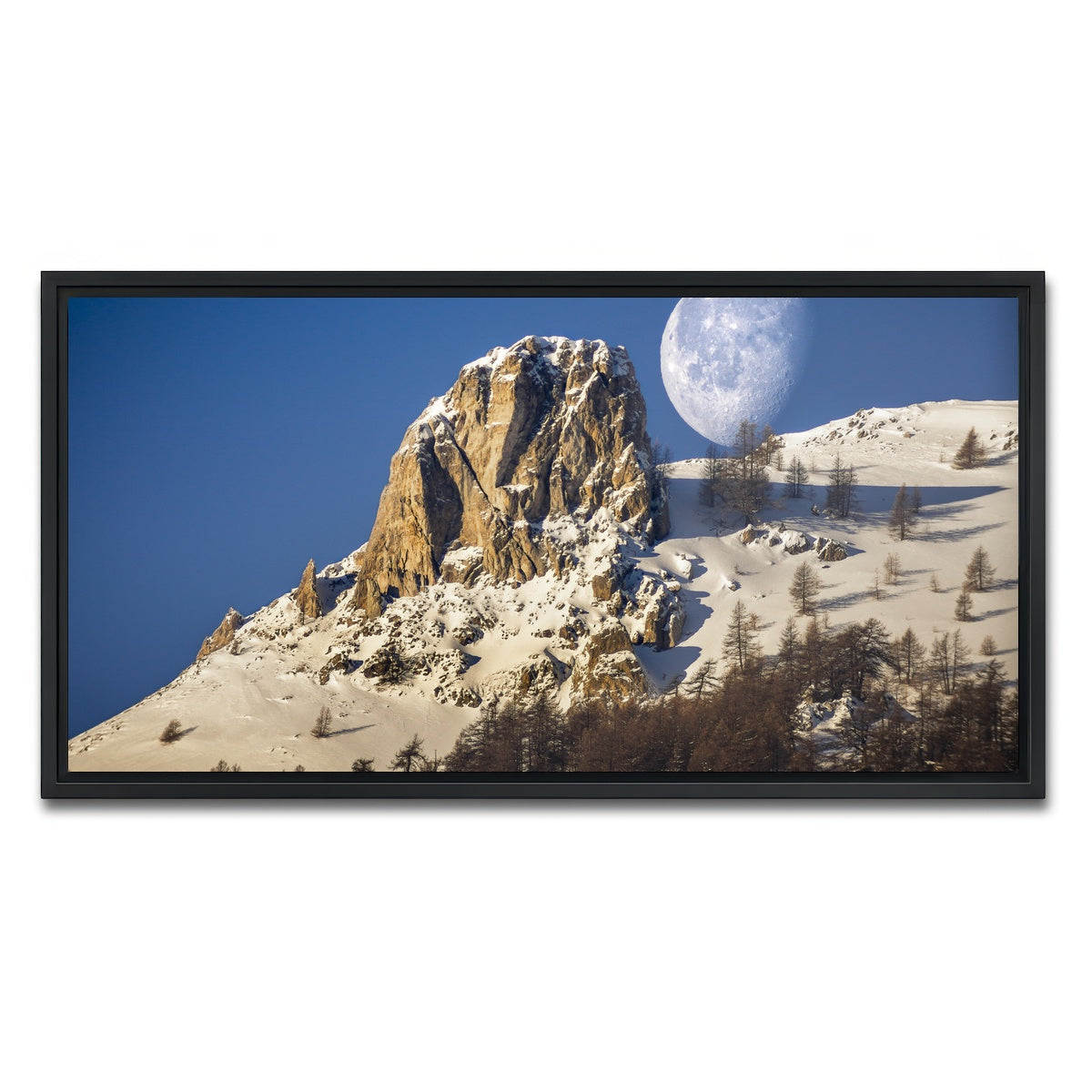 AUTO-MOCKUP WHITE | Moon and mountain | 1 Piece | Black Framed Canvas | group=2x1