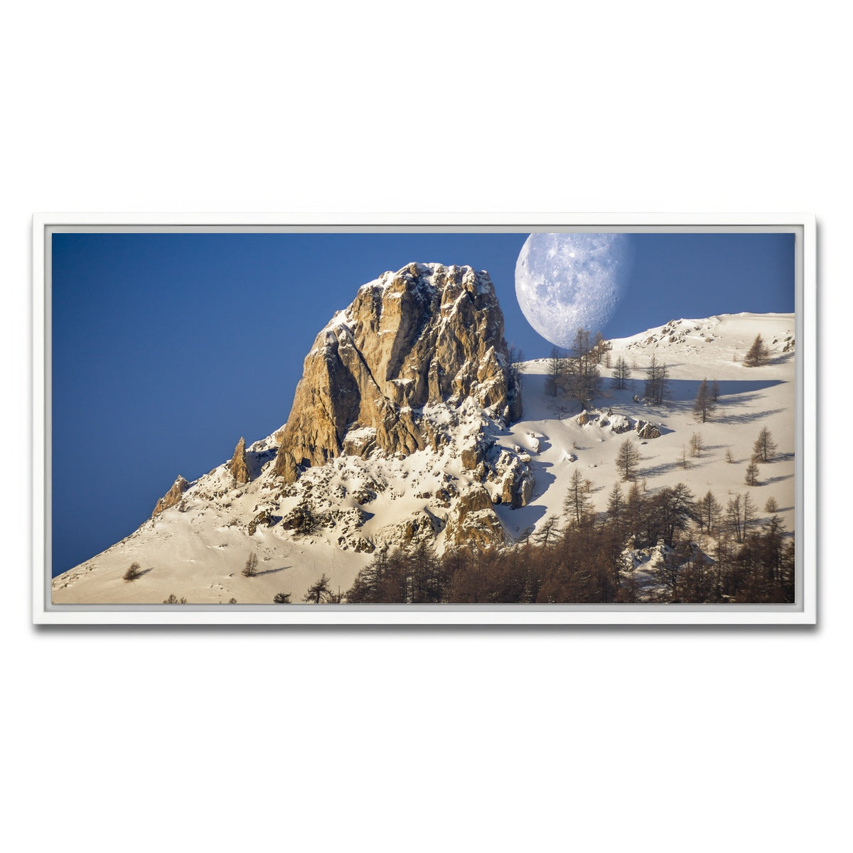 AUTO-MOCKUP WHITE | Moon and mountain | 1 Piece | White Framed Canvas | group=2x1
