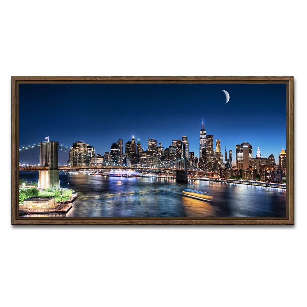 AUTO-MOCKUP WHITE | Moonrise In New York | 1 Piece | Walnut Framed Canvas | group=2x1