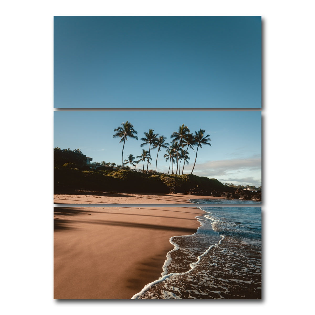 AUTO-MOCKUP WHITE | Morning Walk on the Beach | 3 Piece | Gallery Wrap Canvas | group=8x18_stacked
