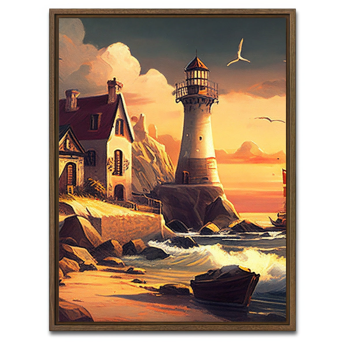 AUTO-MOCKUP WHITE | Morning by the Lighthouse | 1 Piece | Walnut Framed Canvas | group=3x4