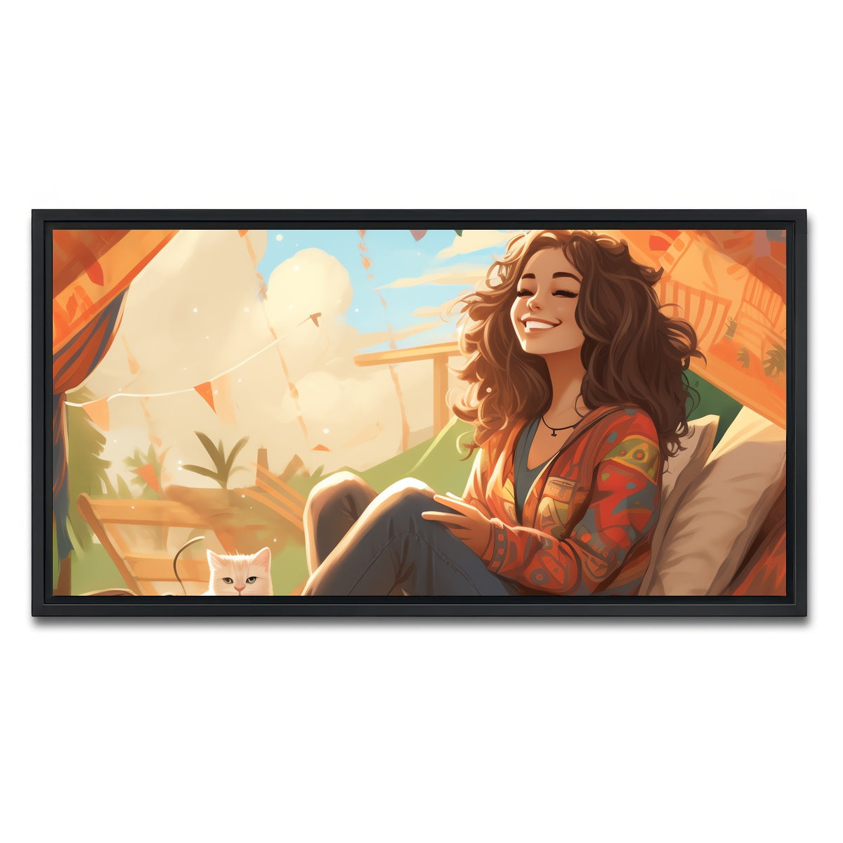 AUTO-MOCKUP WHITE | Morning hippie style routine | 1 Piece | Black Framed Canvas | group=2x1