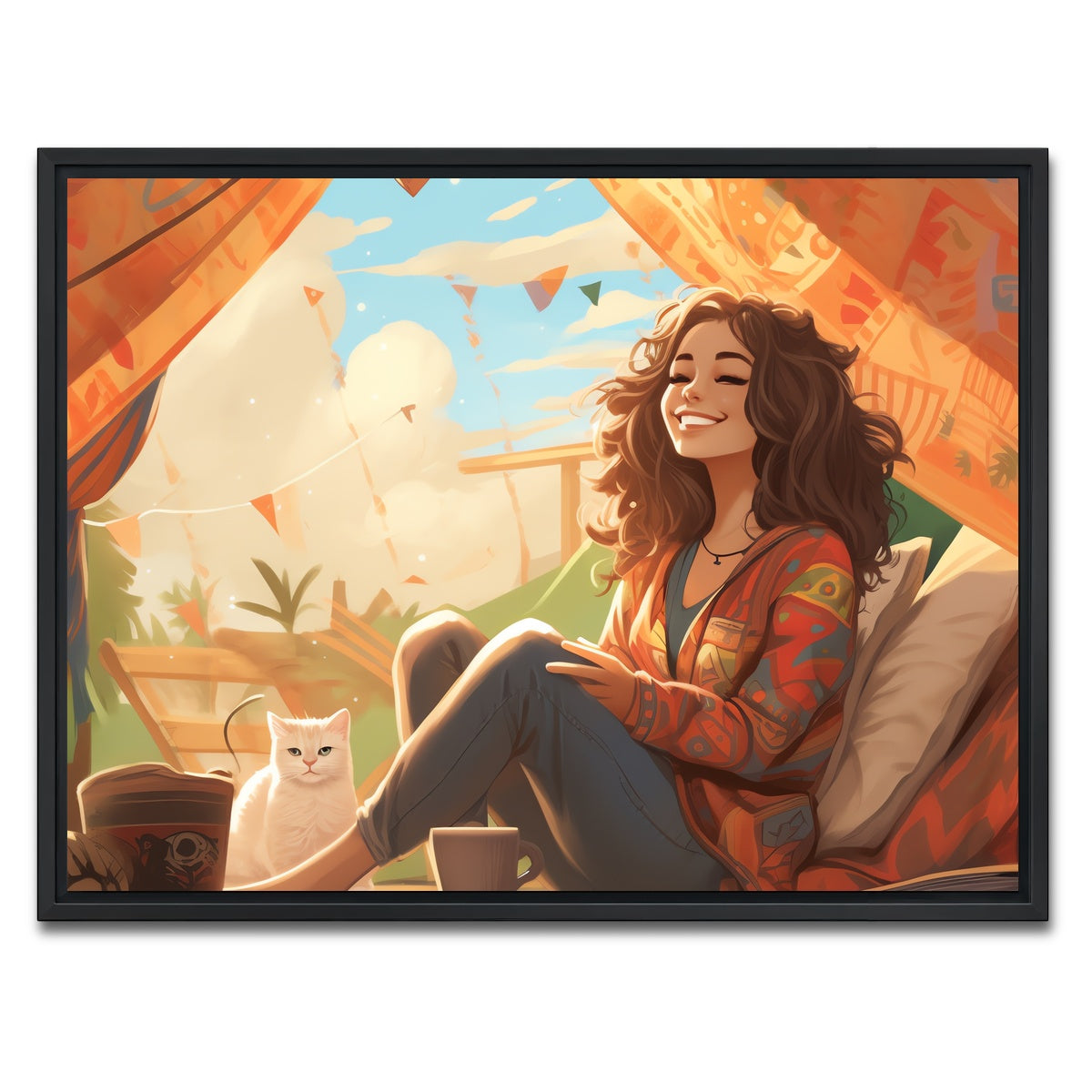 AUTO-MOCKUP WHITE | Morning hippie style routine | 1 Piece | Black Framed Canvas | group=4x3