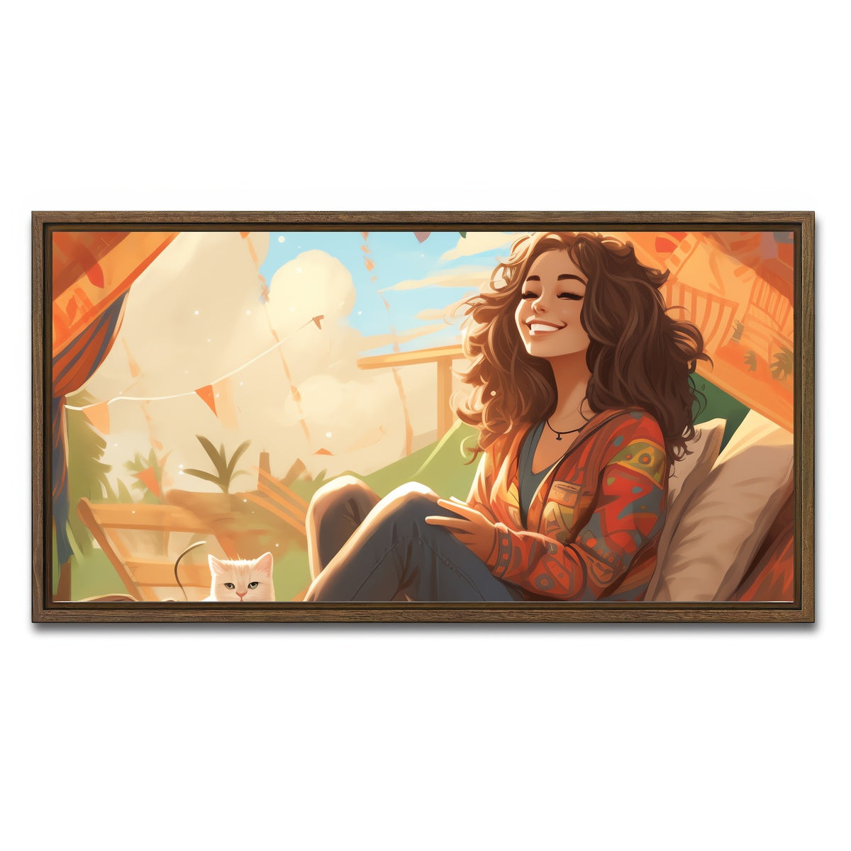 AUTO-MOCKUP WHITE | Morning hippie style routine | 1 Piece | Walnut Framed Canvas | group=2x1