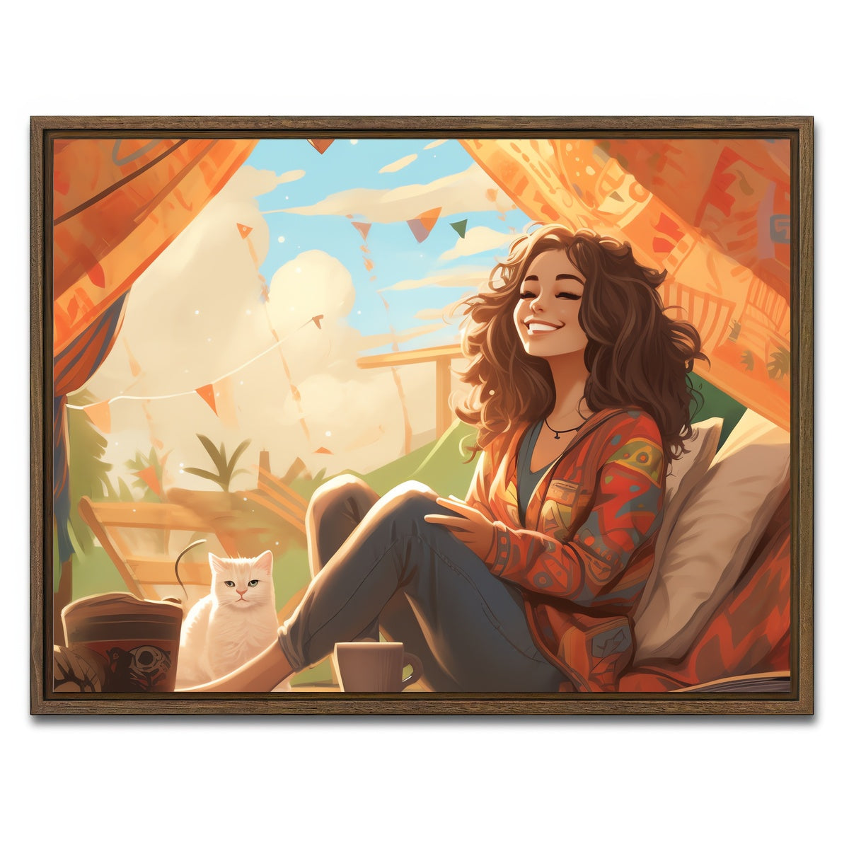 AUTO-MOCKUP WHITE | Morning hippie style routine | 1 Piece | Walnut Framed Canvas | group=4x3