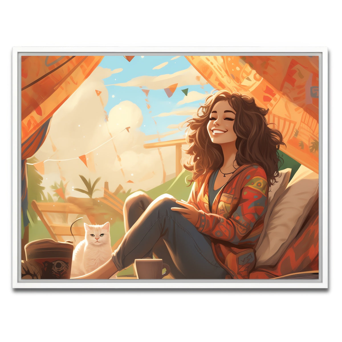 AUTO-MOCKUP WHITE | Morning hippie style routine | 1 Piece | White Framed Canvas | group=4x3