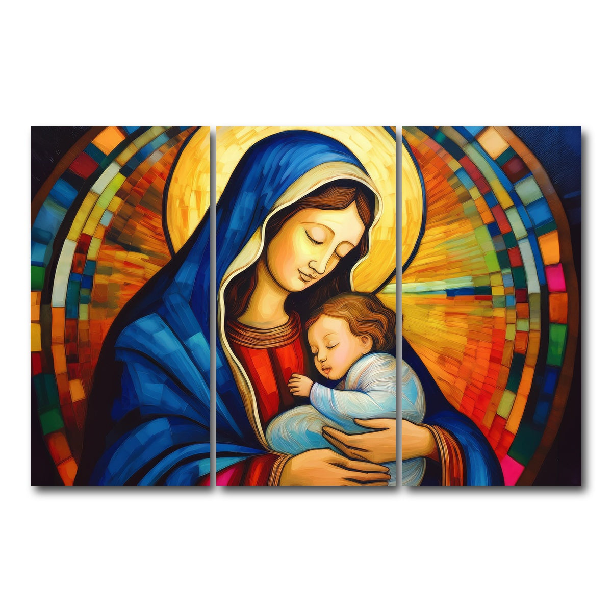 AUTO-MOCKUP WHITE | Mother God Mary | 3 Piece | Gallery Wrap Canvas | group=12x24