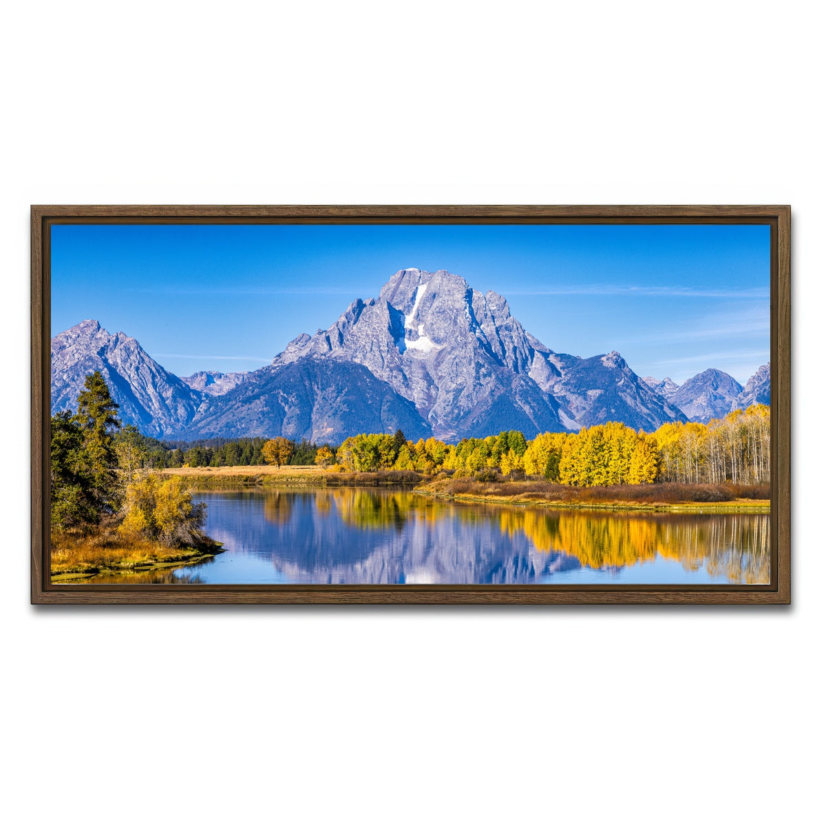 AUTO-MOCKUP WHITE | Mount Moran and Reflections | 1 Piece | Walnut Framed Canvas | group=2x1