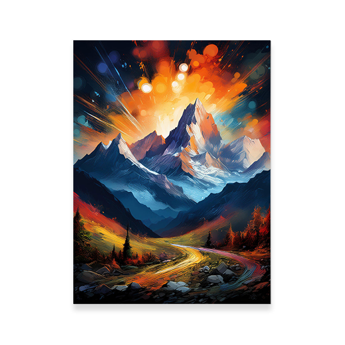 Mountain Colored Oil Paint Wall Art