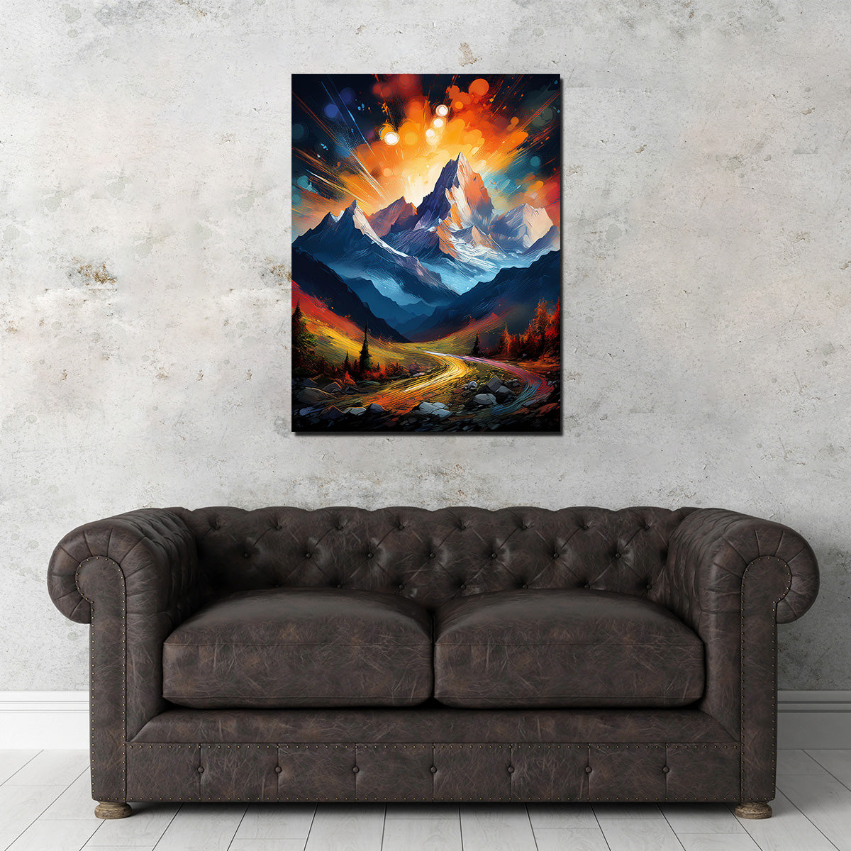 Mountain Colored Oil Paint Wall Art