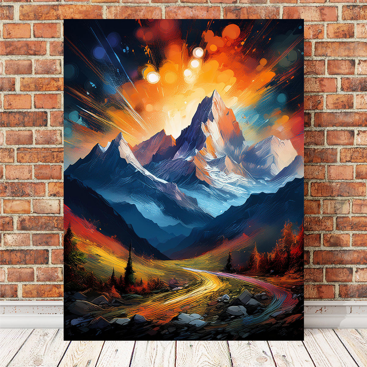 Mountain Colored Oil Paint Wall Art