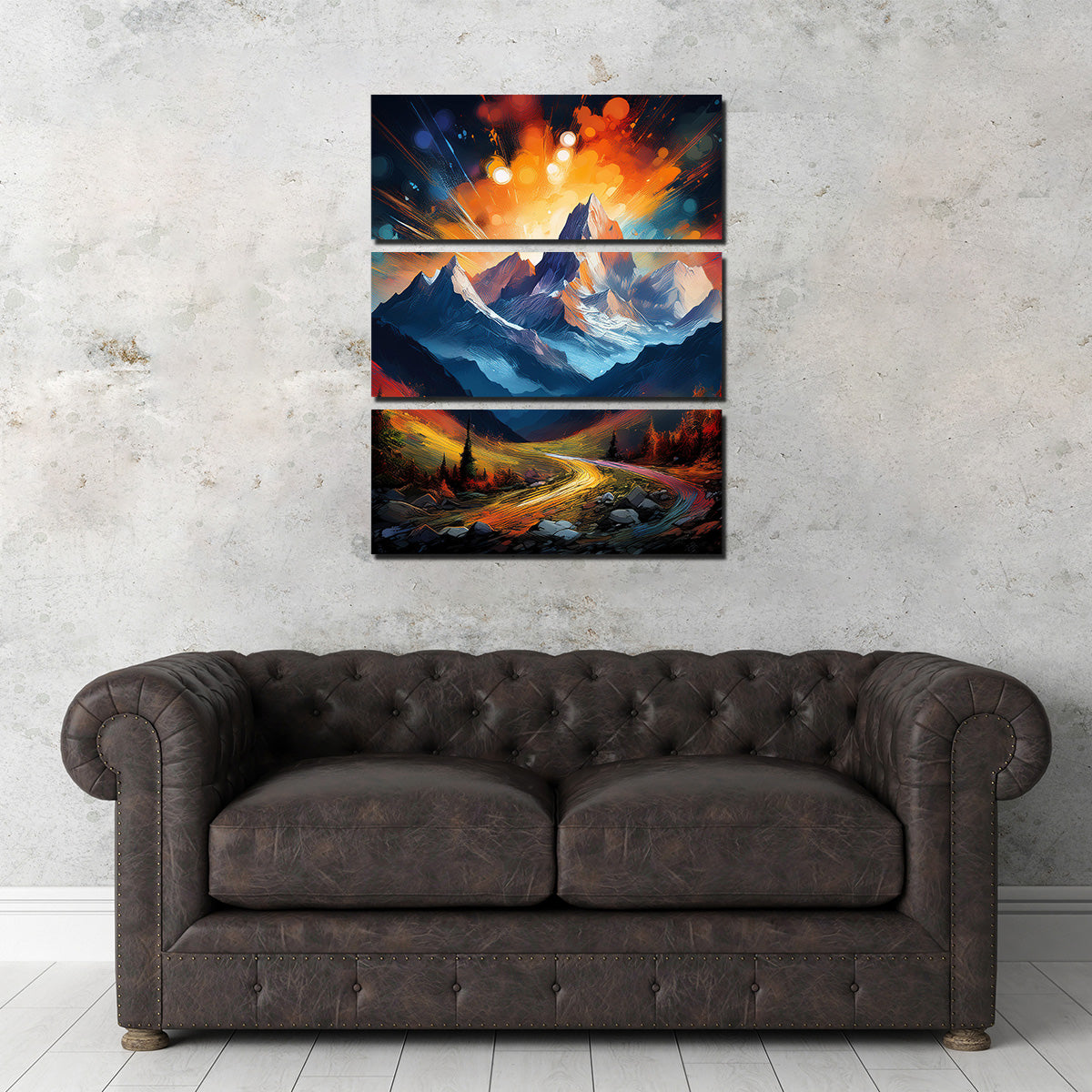 Mountain Colored Oil Paint Wall Art