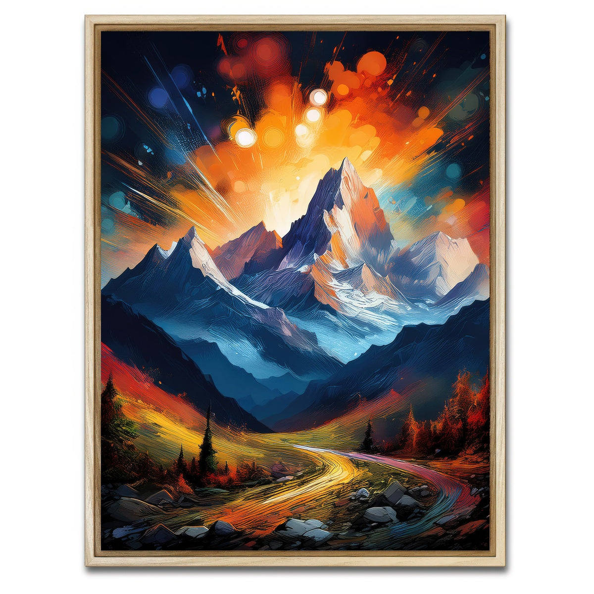 AUTO-MOCKUP WHITE | Mountain Colored Oil Paint | 1 Piece | Natural Framed Canvas | group=3x4