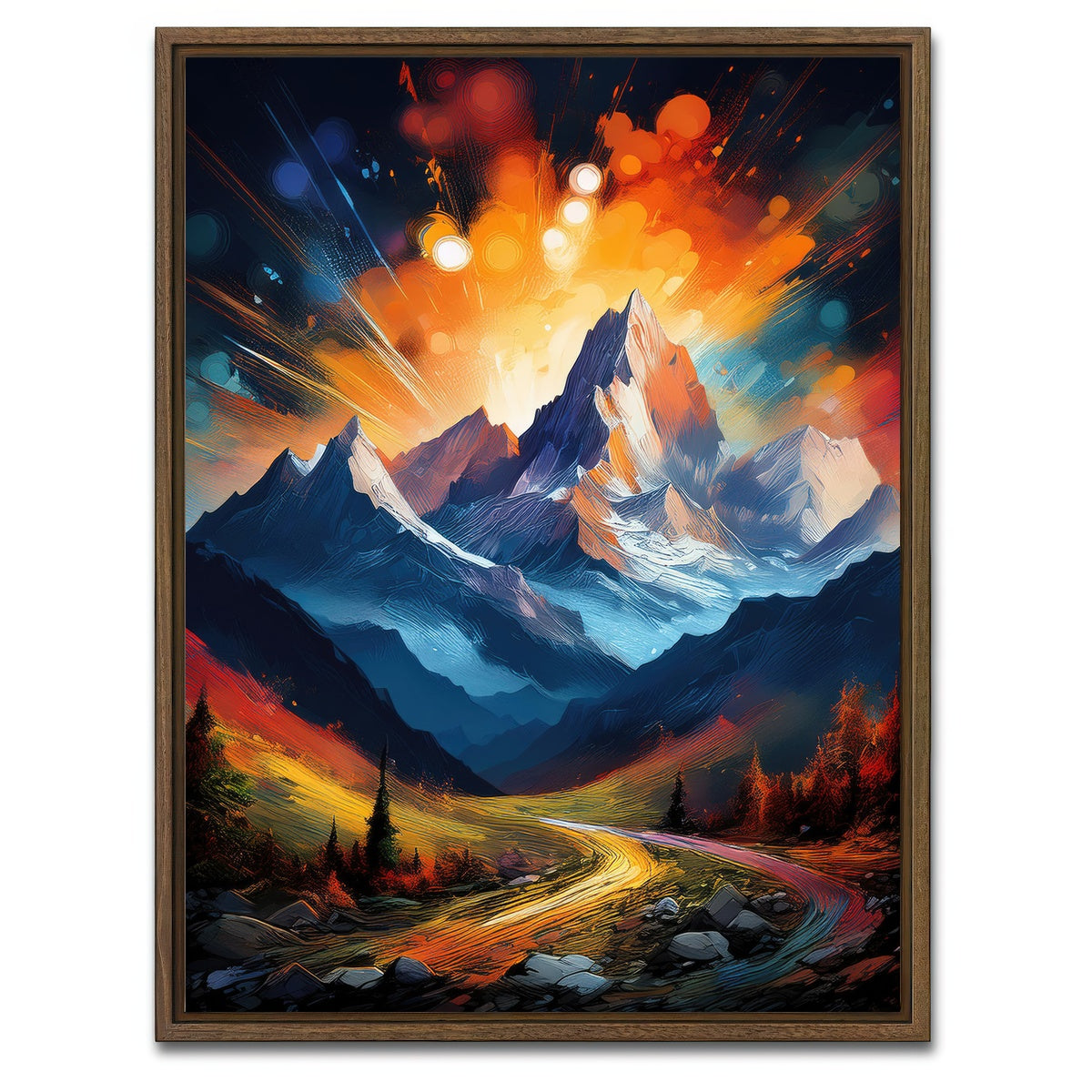 AUTO-MOCKUP WHITE | Mountain Colored Oil Paint | 1 Piece | Walnut Framed Canvas | group=3x4