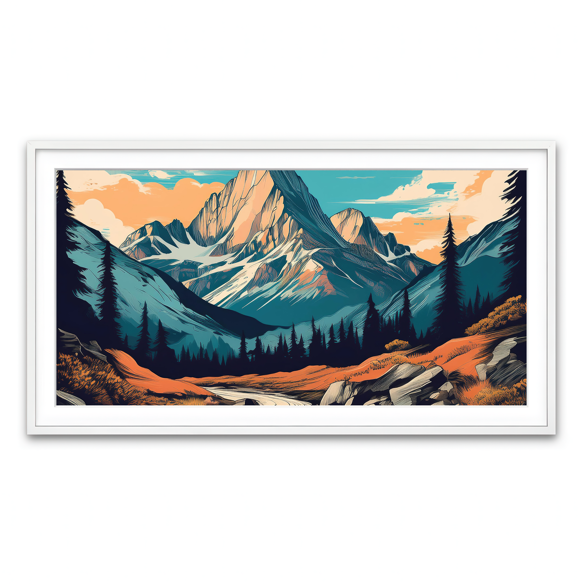 Framed Print 2x1 White