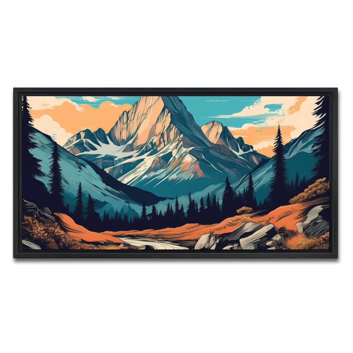 AUTO-MOCKUP WHITE | Mountain Landscape Poster | 1 Piece | Black Framed Canvas | group=2x1